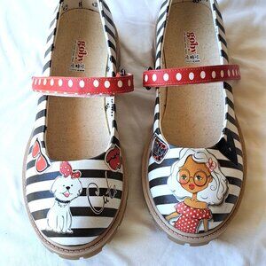 Goby Ballerinas Shoes #KTB104, Mary Jane Style, Black and White, US Size 10